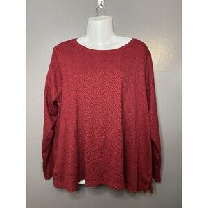 J Jill Shirt Womens XL Petite Red Black Pima Cotton Long Sleeve Crew Top